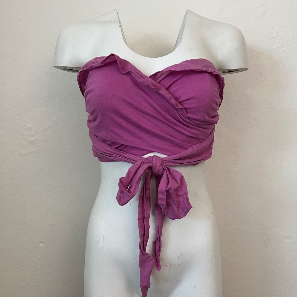 Anthropologie Magenta Purple Smocked Wrap Tube Top Ruffle Crop XS OB1513496